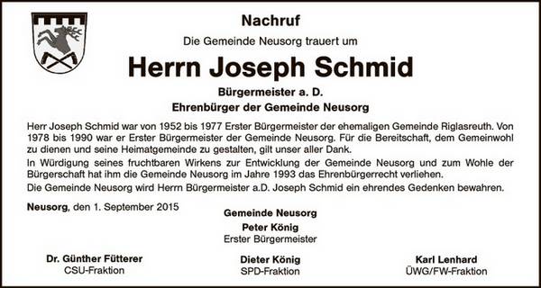 Nachruf Schmid Joseph