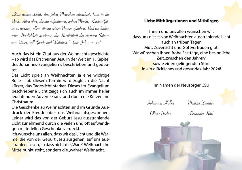 CSU Weihnachtskarte 2023 2